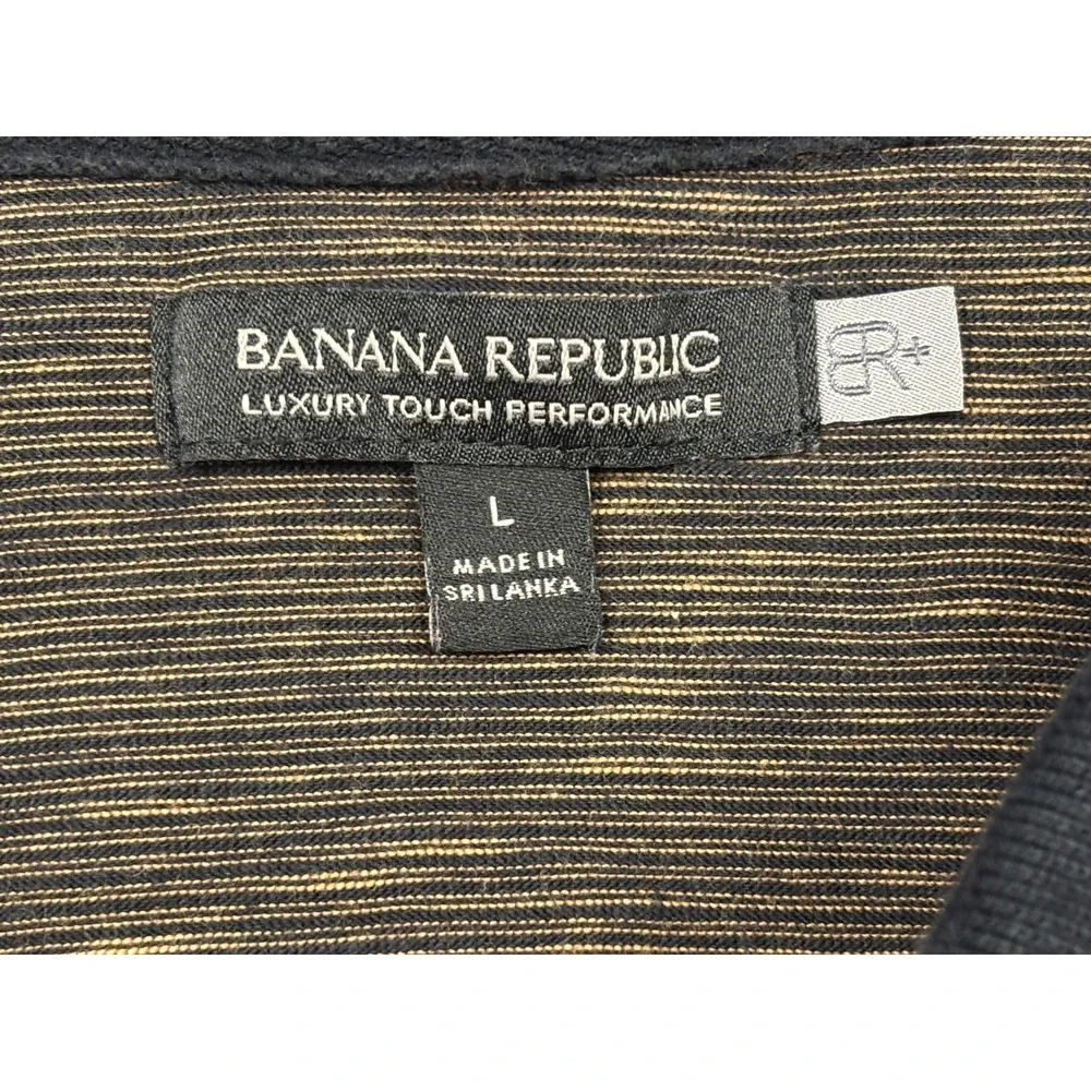 Banana‎ Republic Polo Mens Large Brown Stripe Luxury Touch Performance L